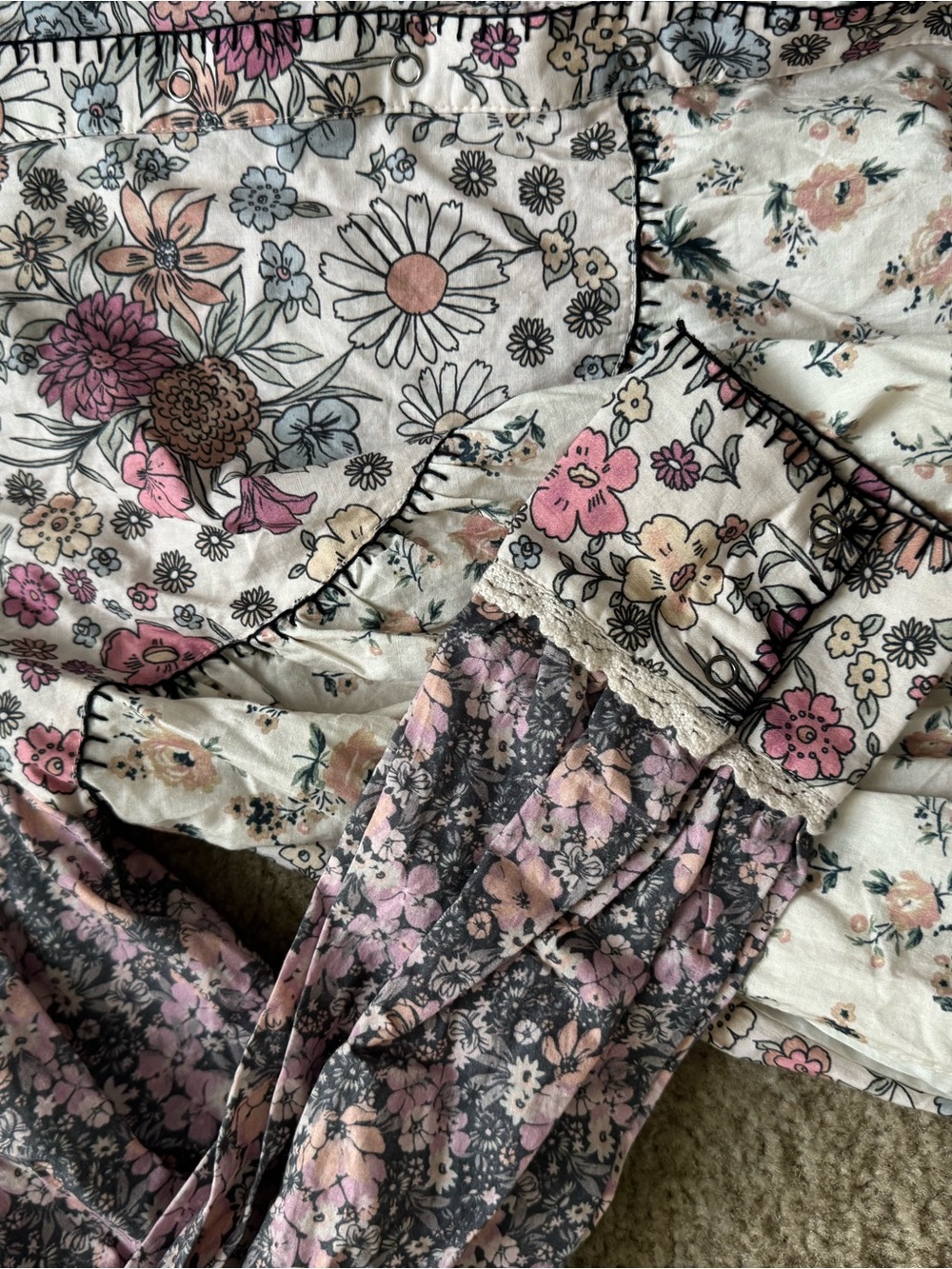 Free People Floral Patchwork Mini Dress - Pink Cream - Picture 5 of 7